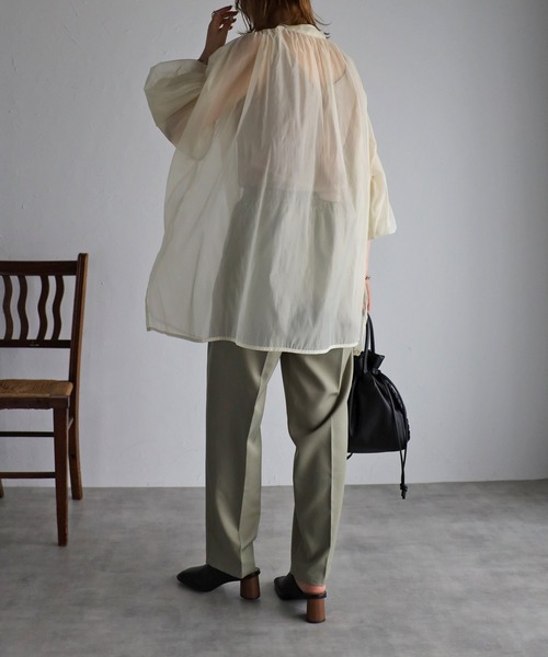 Bonjour Sagan（ボンジュールサガン）の「バックギャザーシアーシャツ（Tシャツ/カットソー・レディース・ライトグレー/ブラック/ライトベージュ・FREE）」の20枚目の写真