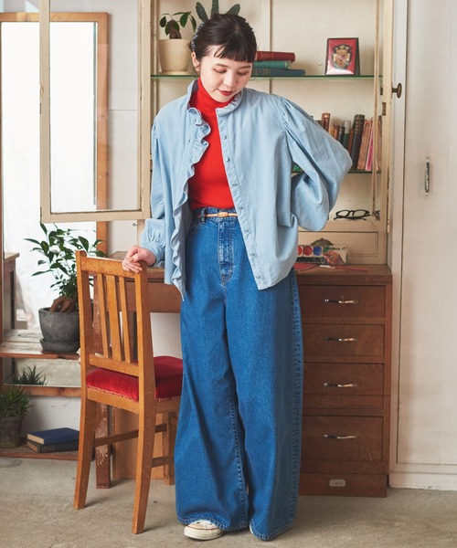 CHILD WOMAN（チャイルドウーマン）の「シャツコール フリル衿シャツ（シャツ/ブラウス・レディース・サックスブルー/アイボリー/ダークブラウン・FREE）」の16枚目の写真