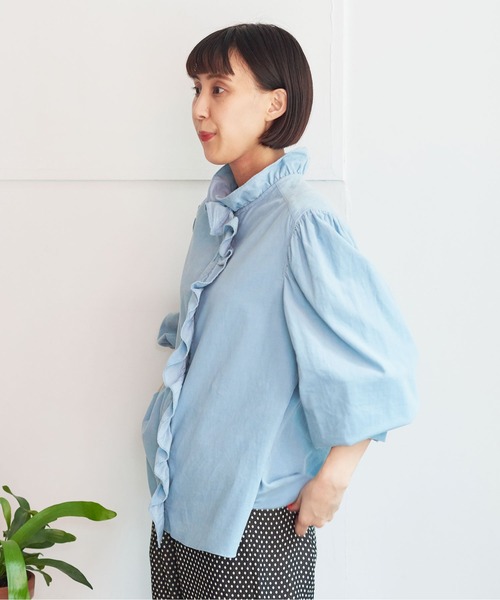 CHILD WOMAN（チャイルドウーマン）の「シャツコール フリル衿シャツ（シャツ/ブラウス・レディース・サックスブルー/アイボリー/ダークブラウン・FREE）」の20枚目の写真
