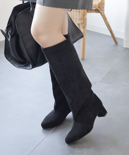 ワイドシャフトミドルヒールロングブーツ（ブーツ）｜SESTO（セスト