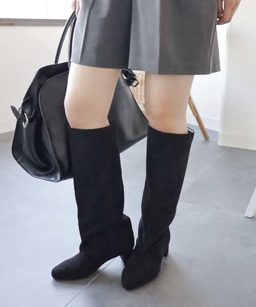 【新品・未使用】ZARA ワイドヒール ロングブーツ、黒、26cm ZARA☆ラグソールハイヒールブーツ (ZARA/ロングブーツ