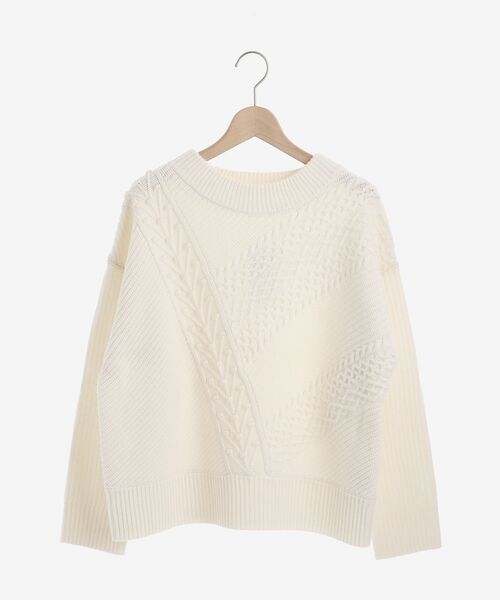 le.coeur blanc（ルクールブラン）の「パッチワークケーブルニットプルオーバー（ニット/セーター・レディース・ブラック/アイボリー/グレー・38）」の4枚目の写真