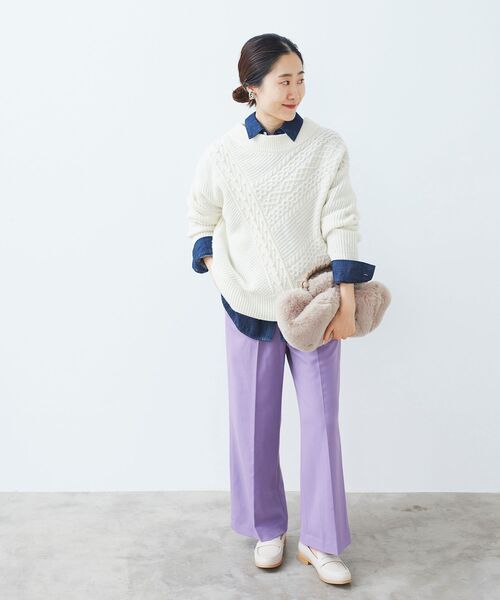 le.coeur blanc（ルクールブラン）の「パッチワークケーブルニットプルオーバー（ニット/セーター・レディース・ブラック/アイボリー/グレー・38）」の9枚目の写真