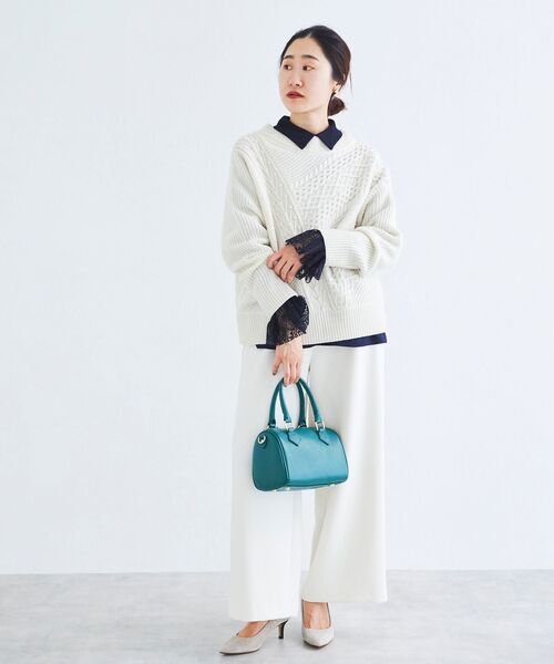 le.coeur blanc（ルクールブラン）の「パッチワークケーブルニットプルオーバー（ニット/セーター・レディース・ブラック/アイボリー/グレー・38）」の15枚目の写真