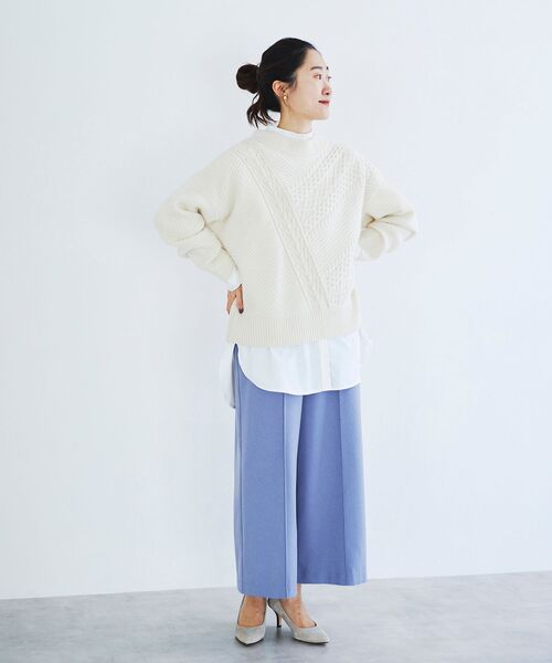 le.coeur blanc（ルクールブラン）の「パッチワークケーブルニットプルオーバー（ニット/セーター・レディース・ブラック/アイボリー/グレー・38）」の18枚目の写真