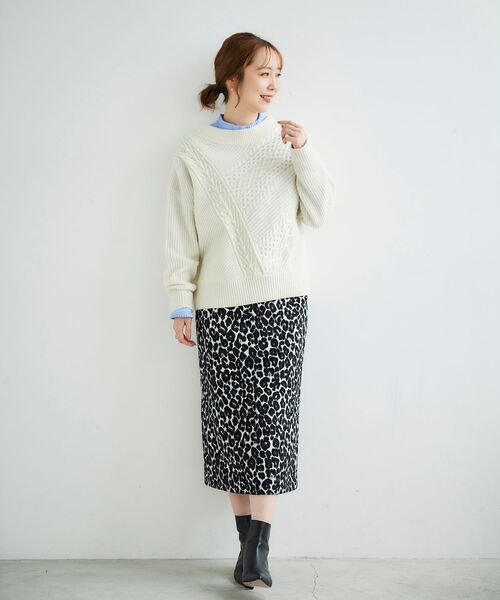 le.coeur blanc（ルクールブラン）の「パッチワークケーブルニットプルオーバー（ニット/セーター・レディース・ブラック/アイボリー/グレー・38）」の19枚目の写真