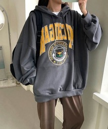 Dalfwin | 2022 AW 秋冬 韓国ファッション スウェット レディース　MICHIGANプリント パーカー フーディー  トレーナー トップス オーバーサイズ ビッグシルエット ２type(スウェット)
