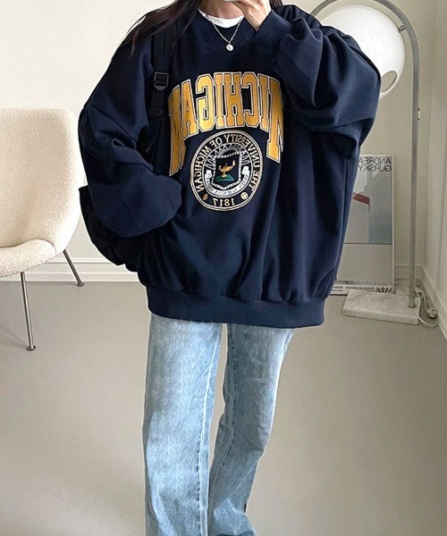 Dalfwin(ダールフィン)の「2022 AW 秋冬 韓国ファッション スウェット レディース MICHIGANプリント パーカー フーディー トレーナー トップス オーバーサイズ ビッグシルエット 2type(スウェット・レディース・ブラック/チャコールグレー/ネイビー・FREE)」の21枚目の写真