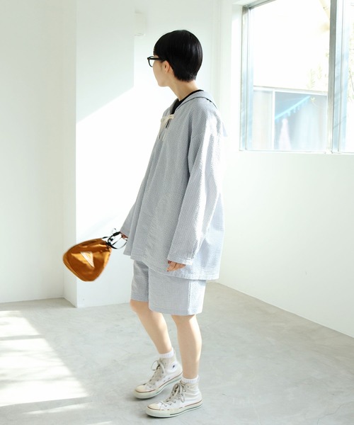 PAR ICI（パーリッシィ）の「オーガニックサッカー セーラーブラウス (セットアップ対応)（シャツ/ブラウス・レディース・グリーン/ベージュ/ネイビー・FREE）」の18枚目の写真