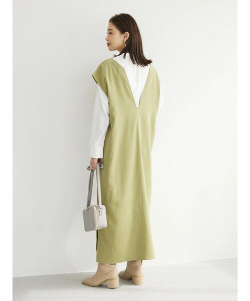 Petit fleur(プチフルール)の「・Petit Fleur Vネックワンピース(ジャンパースカート・レディース・ライトカーキ/グレイッシュベージュ/ブラウン/ブラック・FREE)」の7枚目の写真