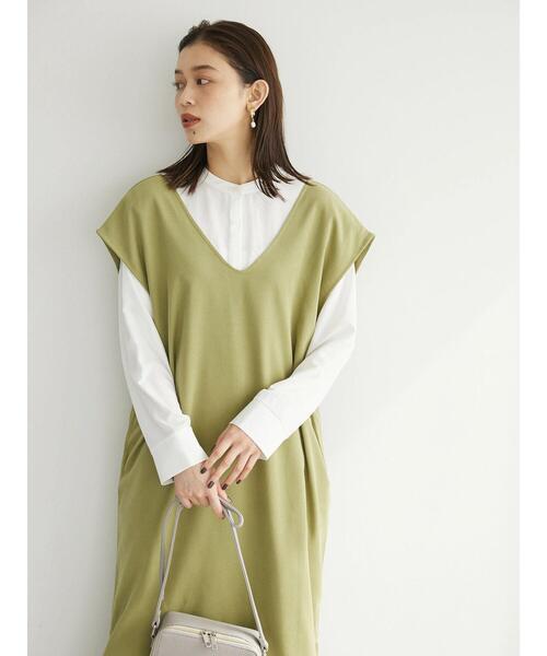 Petit fleur(プチフルール)の「・Petit Fleur Vネックワンピース(ジャンパースカート・レディース・ライトカーキ/グレイッシュベージュ/ブラウン/ブラック・FREE)」の8枚目の写真