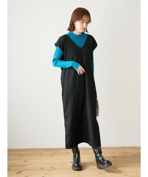 Petit fleur(プチフルール)の「・Petit Fleur Vネックワンピース(ジャンパースカート・レディース・ライトカーキ/グレイッシュベージュ/ブラウン/ブラック・FREE)」の20枚目の写真