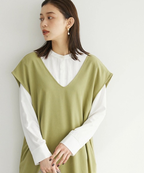 Petit fleur(プチフルール)の「・Petit Fleur Vネックワンピース(ジャンパースカート・レディース・ライトカーキ/グレイッシュベージュ/ブラウン/ブラック・FREE)」の4枚目の写真