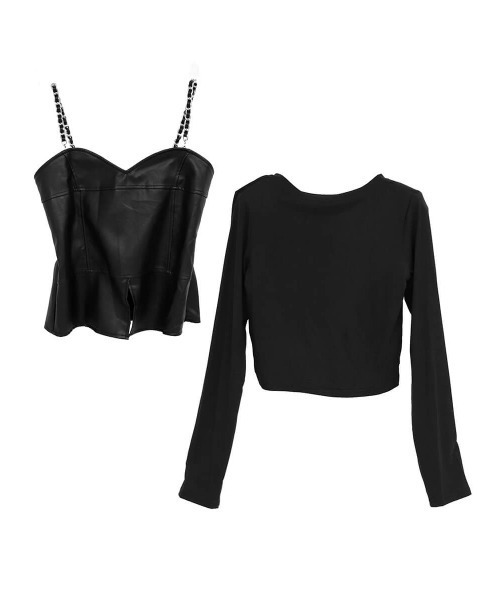 LVEU.（ラブユ.）の「Faux leather chain bustier & long sleeve tee / 合皮チェーンビスチェ＆ロンT（キャミソール・レディース・ブラック・FREE）」の15枚目の写真