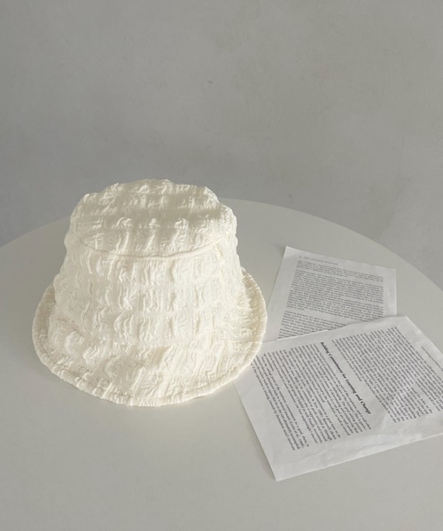 CLEA（クレア）の「ふくれジャガード/ポップコーンバケットハット（ハット・レディース・ホワイト/ブラック・FREE）」の4枚目の写真