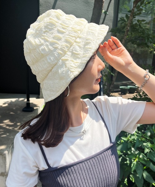 CLEA（クレア）の「ふくれジャガード/ポップコーンバケットハット（ハット・レディース・ホワイト/ブラック・FREE）」の10枚目の写真