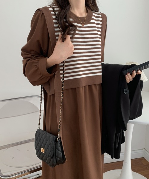 ABITOKYO（アビトーキョー）の「レイヤードボーダーニットベストコンビ