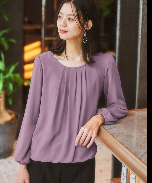 7days Life Styling(セブンデイズライフスタイリング)の「【あったか裏地付】シフォン前タックブラウス(シャツ/ブラウス・レディース・サックスブルー系/オフホワイト/ネイビー/グレー/モカ/パープル系/ライトベージュ/ブラック・S/L/LL/M)」の8枚目の写真