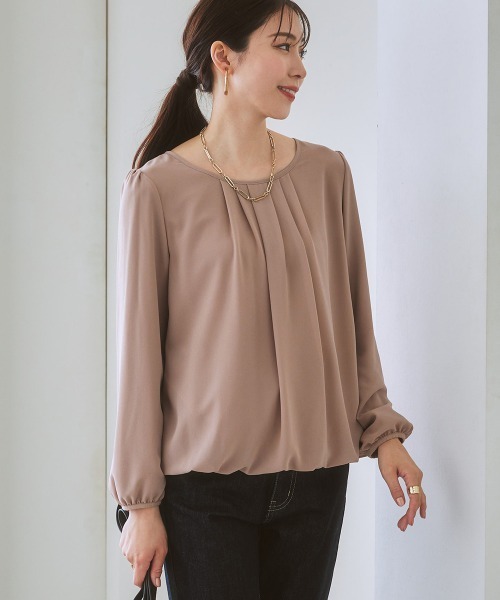 セール】【あったか裏地付】シフォン前タックブラウス（シャツ
