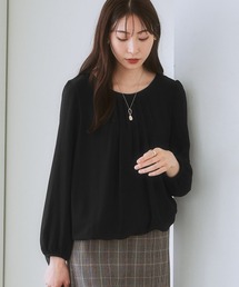 【あったか裏地付】シフォン前タックブラウス