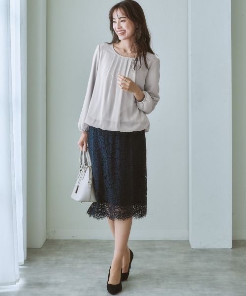 7days Life Styling(セブンデイズライフスタイリング)の「【あったか裏地付】シフォン前タックブラウス(シャツ/ブラウス・レディース・サックスブルー系/オフホワイト/ネイビー/グレー/モカ/パープル系/ライトベージュ/ブラック・S/L/LL/M)」の20枚目の写真