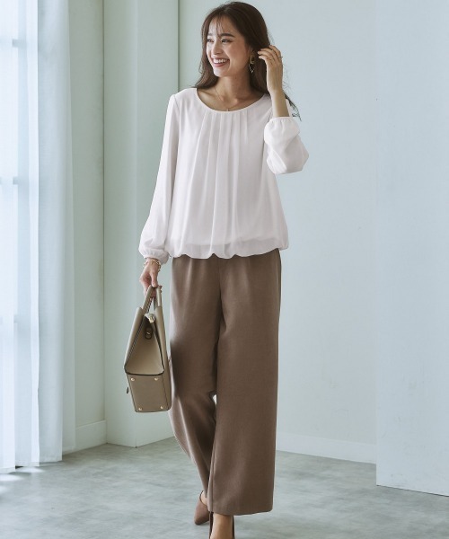 7days Life Styling(セブンデイズライフスタイリング)の「【あったか裏地付】シフォン前タックブラウス(シャツ/ブラウス・レディース・サックスブルー系/オフホワイト/ネイビー/グレー/モカ/パープル系/ライトベージュ/ブラック・S/L/LL/M)」の12枚目の写真
