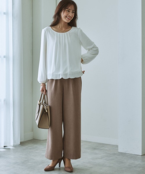 7days Life Styling(セブンデイズライフスタイリング)の「【あったか裏地付】シフォン前タックブラウス(シャツ/ブラウス・レディース・サックスブルー系/オフホワイト/ネイビー/グレー/モカ/パープル系/ライトベージュ/ブラック・S/L/LL/M)」の13枚目の写真