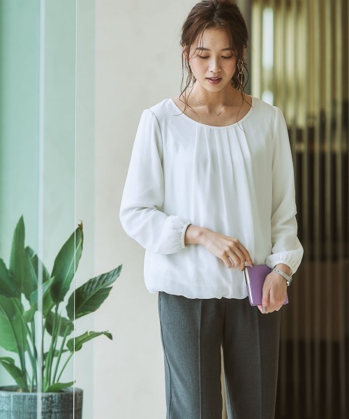 7days Life Styling(セブンデイズライフスタイリング)の「【あったか裏地付】シフォン前タックブラウス(シャツ/ブラウス・レディース・サックスブルー系/オフホワイト/ネイビー/グレー/モカ/パープル系/ライトベージュ/ブラック・S/L/LL/M)」の14枚目の写真