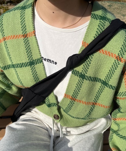 nemne store(ネンネストア)の「深Vネックチェック柄カーディガン(カーディガン/ボレロ・レディース・グリーン/ピンク/ブルー/アイボリー・フリー)」の21枚目の写真