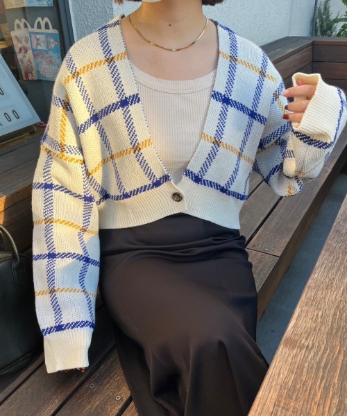 nemne store(ネンネストア)の「深Vネックチェック柄カーディガン(カーディガン/ボレロ・レディース・グリーン/ピンク/ブルー/アイボリー・フリー)」の20枚目の写真