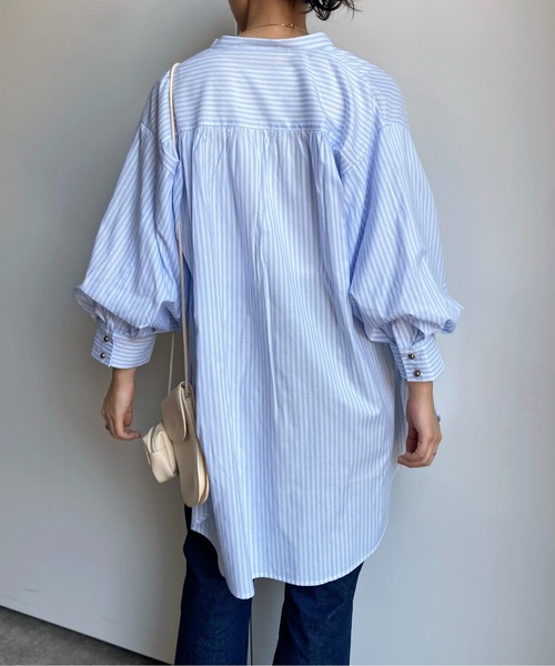 CPCM（シーピーシーエム）の「Wボタンストライプ袖ボリュームブラウス（シャツ/ブラウス・レディース・ネイビー/オレンジ/サックスブルー/グリーン・FREE）」の8枚目の写真