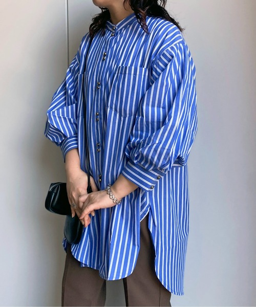 CPCM（シーピーシーエム）の「Wボタンストライプ袖ボリュームブラウス（シャツ/ブラウス・レディース・ネイビー/オレンジ/サックスブルー/グリーン・FREE）」の19枚目の写真