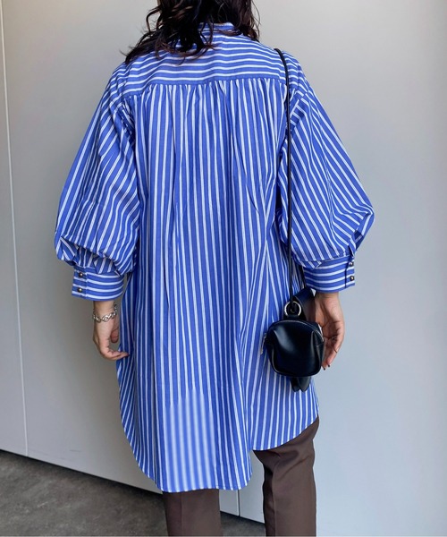 CPCM（シーピーシーエム）の「Wボタンストライプ袖ボリュームブラウス（シャツ/ブラウス・レディース・ネイビー/オレンジ/サックスブルー/グリーン・FREE）」の21枚目の写真