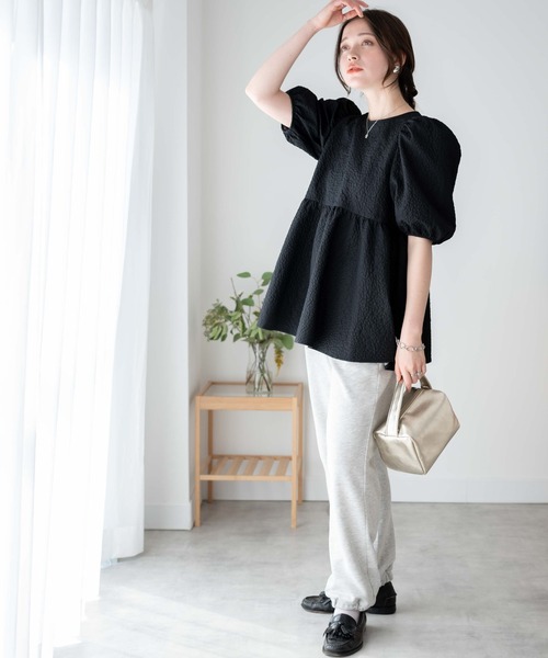 WEGO（ウィゴー）の「WEGO/フラワージャガードバックリボンブラウス（シャツ/ブラウス・レディース・ブラック/オフホワイト・FREE）」の4枚目の写真