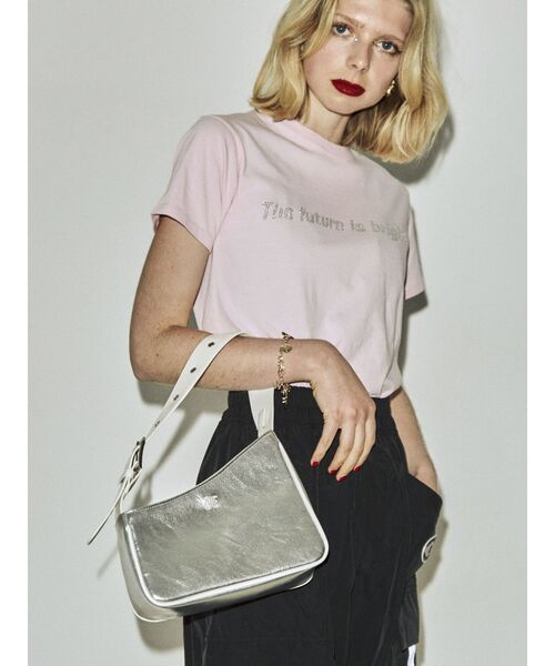 jouetie（ジュエティ）の「ラインストーンロゴフィット Tシャツ（Tシャツ/カットソー・レディース・ブラック/オフホワイト/ピンク・MEDIUM）」の6枚目の写真