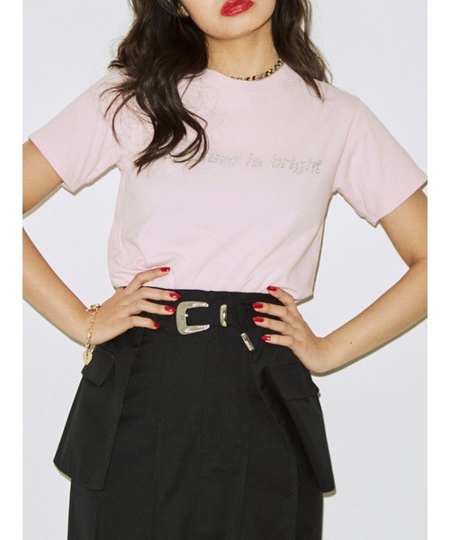 jouetie（ジュエティ）の「ラインストーンロゴフィット Tシャツ（Tシャツ/カットソー・レディース・ブラック/オフホワイト/ピンク・MEDIUM）」の3枚目の写真