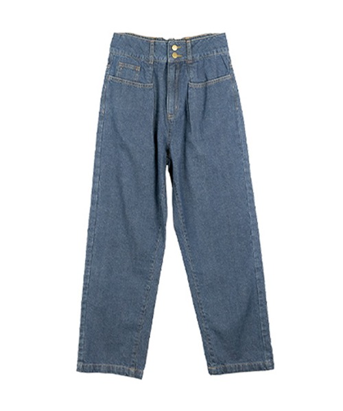 atONE（アットワン）の「atONE ウエストタックハイウエストセミワイドパンツ（デニムパンツ・レディース・ブルー/ネイビー/ダークインディゴブルー/サックスブルー系・LL/L/3L/4L/M）」の9枚目の写真