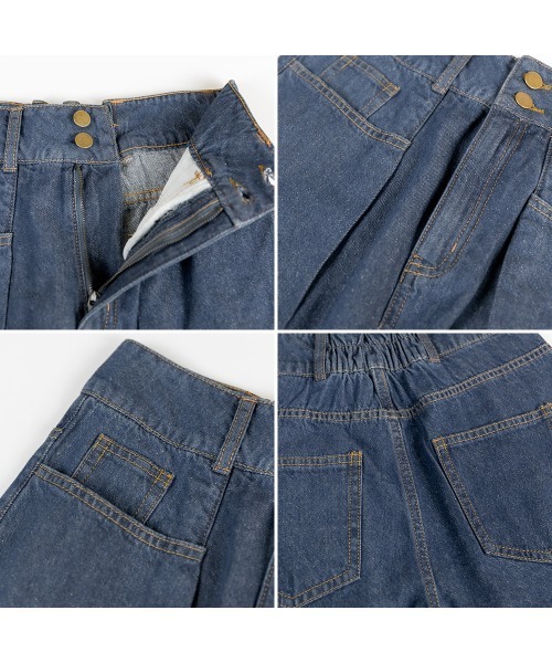 atONE（アットワン）の「atONE ウエストタックハイウエストセミワイドパンツ（デニムパンツ・レディース・ブルー/ネイビー/ダークインディゴブルー/サックスブルー系・LL/L/3L/4L/M）」の14枚目の写真