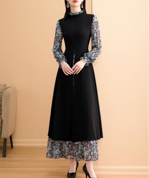 セール】異素材フェイクレイヤードワンピース（ワンピース