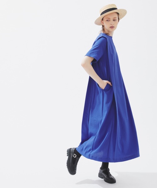 EDIT Gris（エディットグリ）の「【ボディラインを拾わないゆったりシルエット】半袖リネンタッチワンピース（ワンピース・レディース・レッド/ブルー/ブラック/ライトベージュ・FREE）」の5枚目の写真