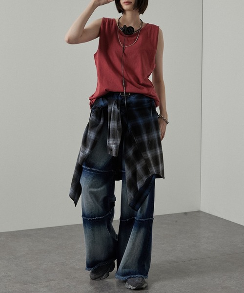 ボックスシルエットレイヤードサイドスリットタンクトップ（タンク