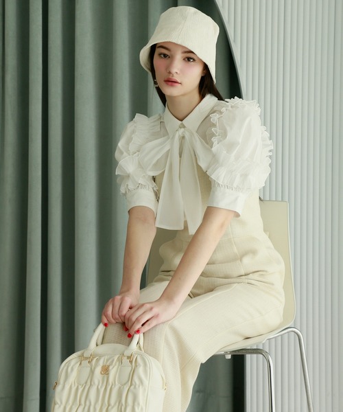 Seemi. byNICECLAUP（ シーミーバイナイスクラップ）の「【Seemi】フリルボウタイブラウス（シャツ/ブラウス・レディース・オフホワイト/グレー/ピンク・FREE）」の13枚目の写真