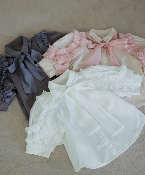 Seemi. byNICECLAUP（ シーミーバイナイスクラップ）の「【Seemi】フリルボウタイブラウス（シャツ/ブラウス・レディース・オフホワイト/グレー/ピンク・FREE）」の12枚目の写真