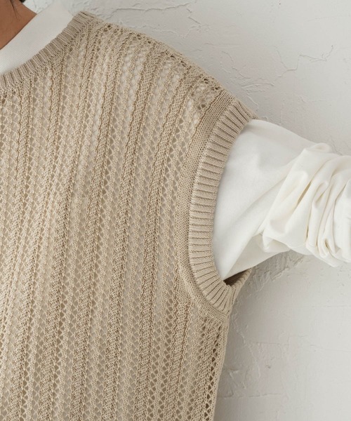 Air Tokyo（エアートウキョー）の「オーバーサイズ 透かし編み クルーネック ニットベスト <セレクトアイテム>（ベスト・メンズ・ブラック/ベージュ・LARGE/X-LARGE）」の10枚目の写真