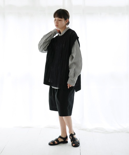 Air Tokyo（エアートウキョー）の「オーバーサイズ 透かし編み クルーネック ニットベスト <セレクトアイテム>（ベスト・メンズ・ブラック/ベージュ・LARGE/X-LARGE）」の18枚目の写真