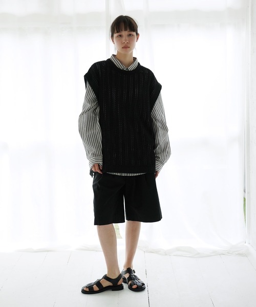 Air Tokyo（エアートウキョー）の「オーバーサイズ 透かし編み クルーネック ニットベスト <セレクトアイテム>（ベスト・メンズ・ブラック/ベージュ・LARGE/X-LARGE）」の19枚目の写真