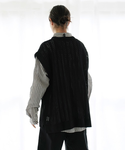 Air Tokyo（エアートウキョー）の「オーバーサイズ 透かし編み クルーネック ニットベスト <セレクトアイテム>（ベスト・メンズ・ブラック/ベージュ・LARGE/X-LARGE）」の20枚目の写真