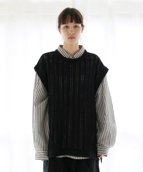 Air Tokyo（エアートウキョー）の「オーバーサイズ 透かし編み クルーネック ニットベスト <セレクトアイテム>（ベスト・メンズ・ブラック/ベージュ・LARGE/X-LARGE）」の21枚目の写真
