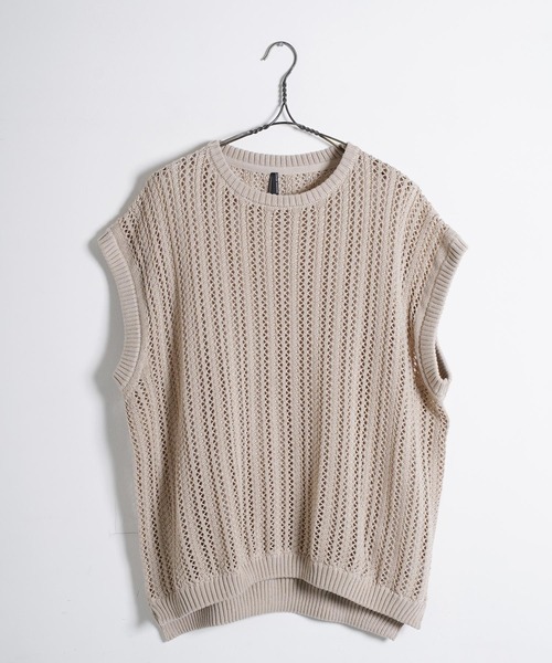 Air Tokyo（エアートウキョー）の「オーバーサイズ 透かし編み クルーネック ニットベスト <セレクトアイテム>（ベスト・メンズ・ブラック/ベージュ・LARGE/X-LARGE）」の14枚目の写真