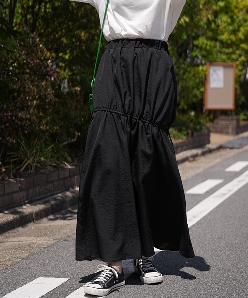 IAMUSE（アイアミューズ）の「ドロストフレアスカート S0971【IAMUSE】（スカート・レディース・ブラック/ライトベージュ・FREE）」の9枚目の写真